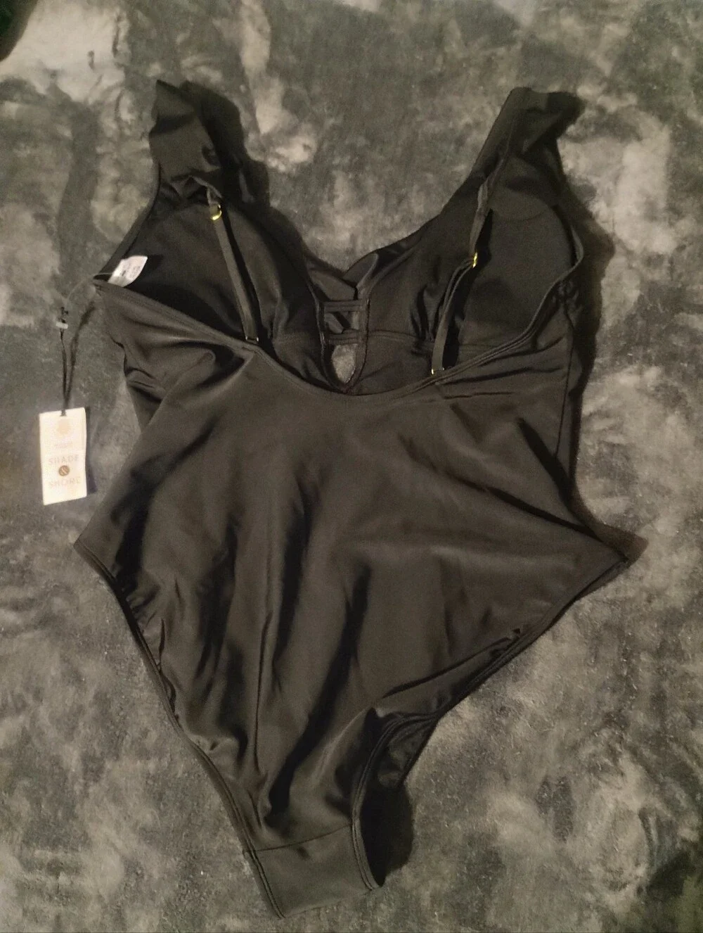 Ruffled One-Piece Swimsuit Black Sz XL (16) by Shade & Shore NWT